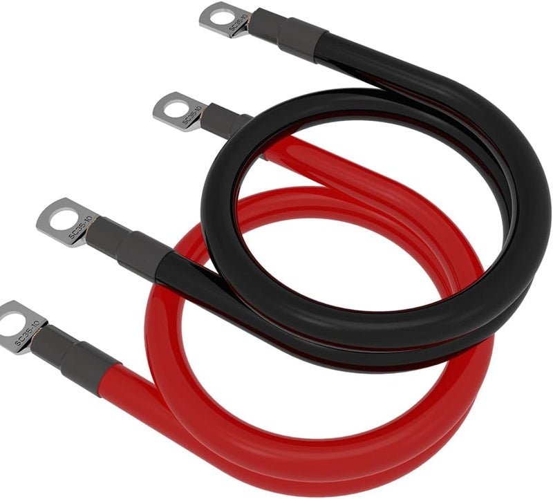 FEDAPURY 6 AWG Gauge 3FT Battery Power Cable Red + Black Pure Copper Wire with Lugs 3/8" Terminal for Automotive, Marine, Car, Truck, Motorcycle, Boat, RV, Solar, Inverter - Image 1